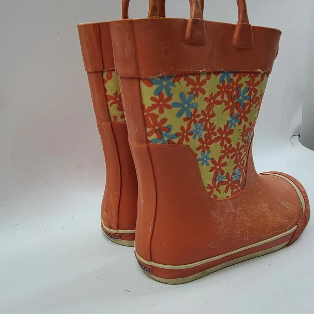 Keen Women's Orange Microfleece Lined Floral Waterproof Rain Boots‎ Size US 5